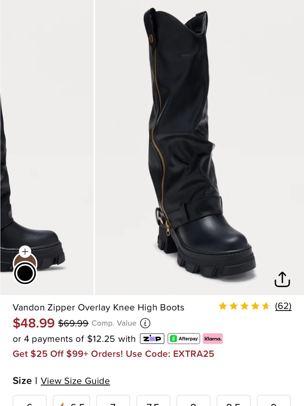 Fashion Nova Black Vandon Zipper Overlay Knee-High Heeled Boots